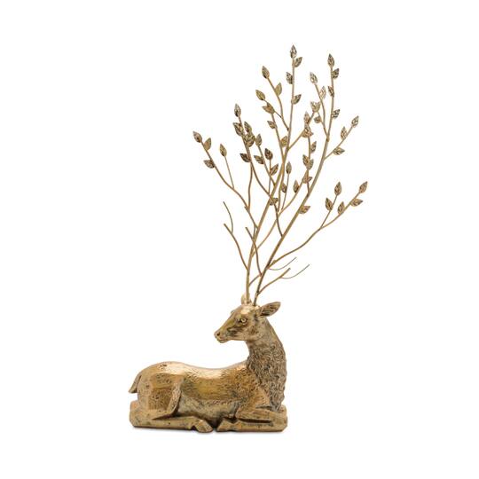 Melrose Distressed Gold Deer with Metal Tree Antlers Set